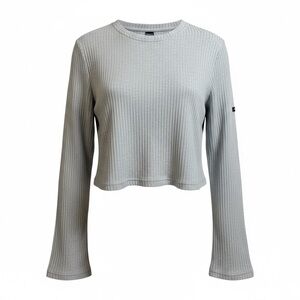 Elegant Gray Long Sleeve cropped Ribbed Top